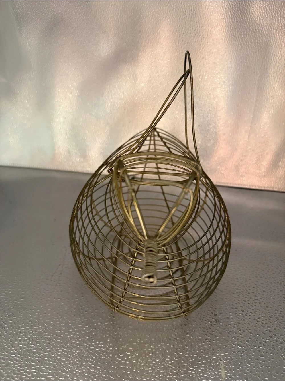 Vintage Bird Silhouette Gold Wire Basket  with dual loop Handles